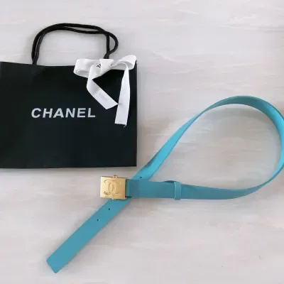 Ceinture Chanel bleu, boucle ruban, 30 mm