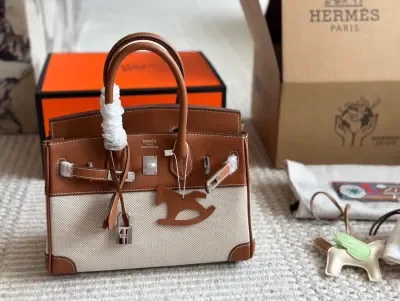 Sac à main Hermès Birkin 25 en toile et cuir