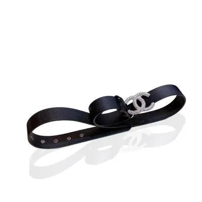 Ceinture Chanel noir, boucle perlée, 30 mm