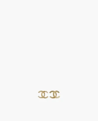 Boucles d'oreilles Chanel CC dorées avec cristaux