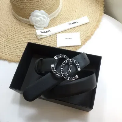 Ceinture Chanel noir, boucle double C, 30 mm