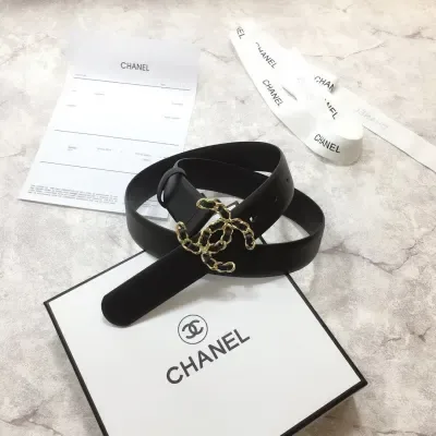 Ceinture Chanel noir, boucle double C, 30 mm