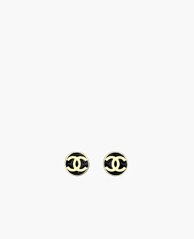 Boucles d'oreilles Chanel CC noires et champagne