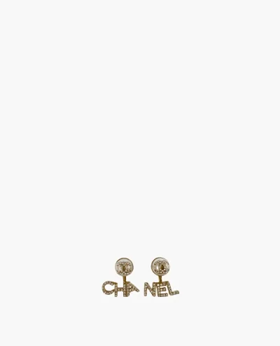 Boucles d'oreilles Chanel en perles et cristaux, logo