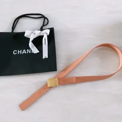 Ceinture Chanel rose poudré, boucle ruban, 30 mm