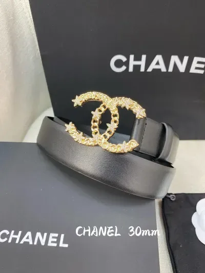Ceinture Chanel noir, boucle double C, 30 mm