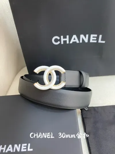 Ceinture Chanel noir, boucle double C, 30 mm
