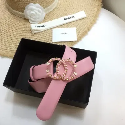 Ceinture Chanel rose, boucle double C, 30 mm