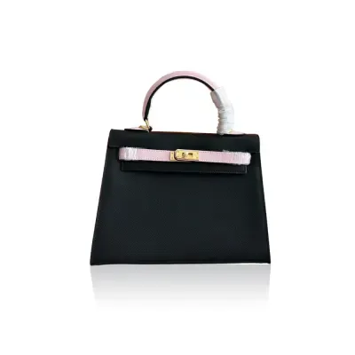 Sac Hermès Kelly noir et rose surpiqûres