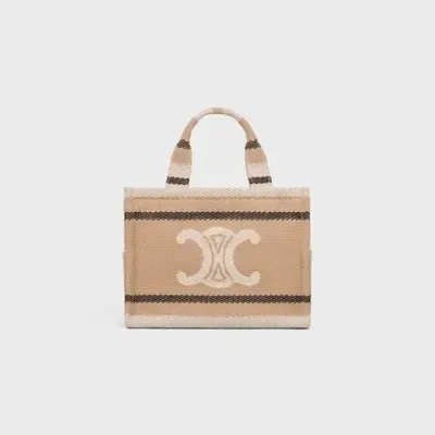 Petit cabas Celine Thaïs en textile rayé beige et noir