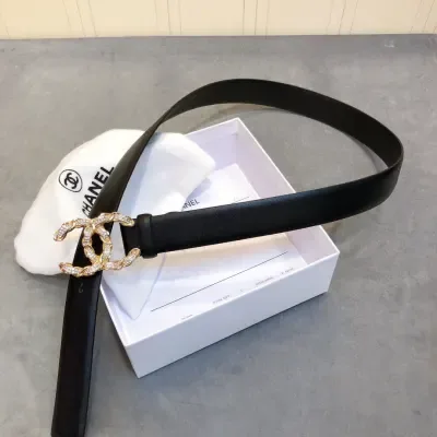 Ceinture Chanel noir, boucle double C, 30 mm